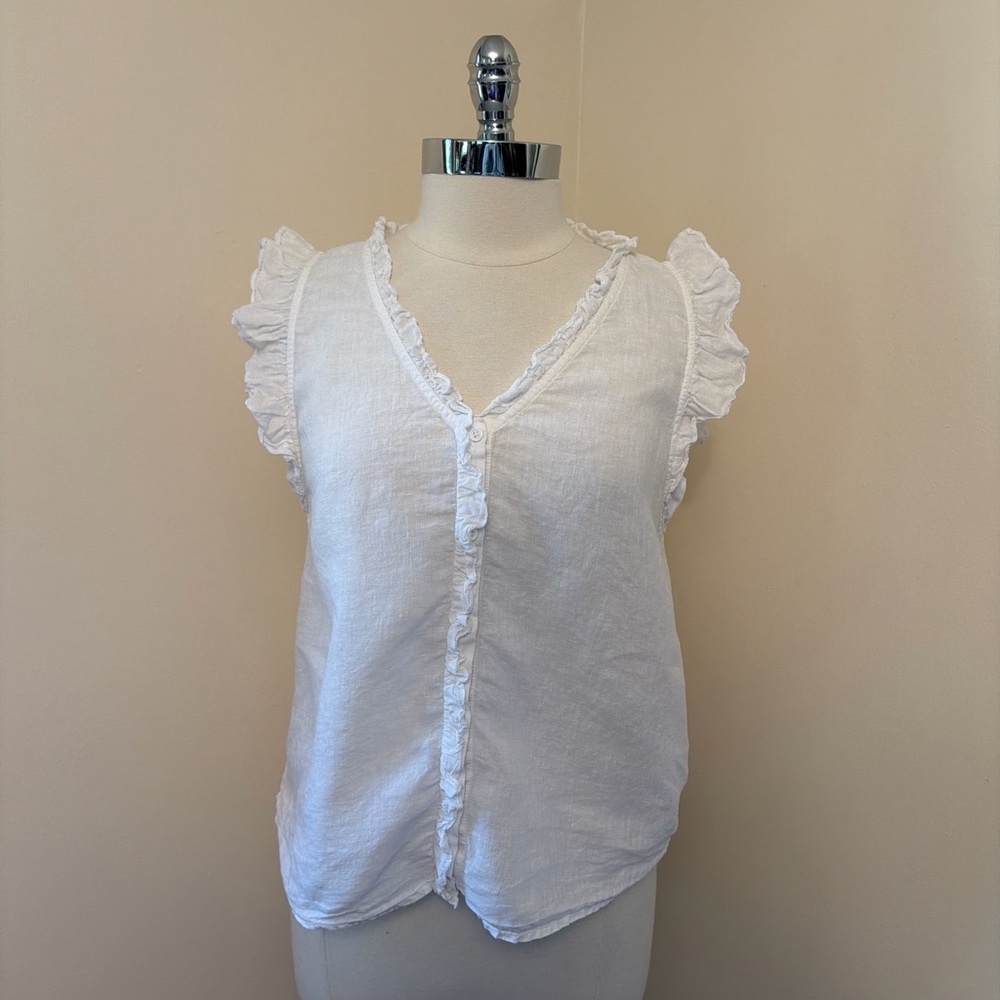Outerknown White Linen Sleeveless Ruffle Tank S
